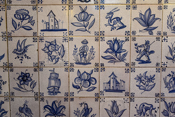 Lisbon, Portugal - July 26, 2019: Vintage azulejos, traditional Portuguese tiles