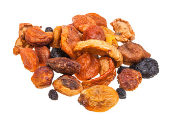 pile of various dried fruits for compote isolated