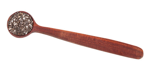 top view of wooden spoon with f Chia seeds