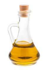 closed glass jug with olive oil isolated