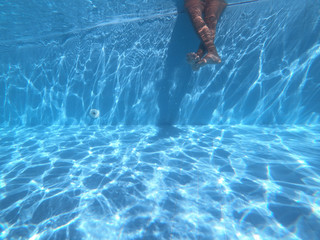 Young Girl Relaxing Her Feet At Swimming Pool underwater view