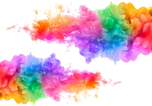 Abstract Isolated cloud of multicolored ink swirling in white background