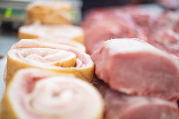 selective focus photo from the natural home market with meat horned animals
