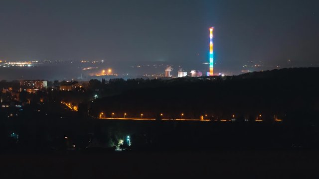 Time Lapse: Chemnitz Skyline from above at night with the color Chimney