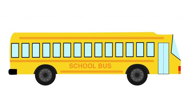 School Bus animated against white background, seamless loop animation. Back to school concept