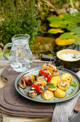 Outside grilling shish kebab