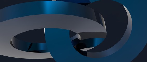 Diseño de aros entrelazados en 3d. Fondo de anillos abstracto con materiales metálicos y plásticos con luces y sombras. Presentación tridimensional colorida