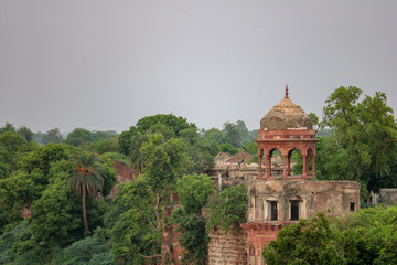 Fototapeta na wymiar Ruins on the banks of the Yamuna River near the Taj Mahal, Agra, Uttar Pradesh, India