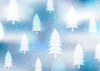 Winter, snow, Christmas trees, glare. Creative abstract christmas background.