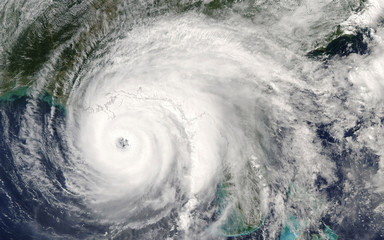 Category 5 super typhoon from outer space view. The eye of the hurricane. Some elements of this...