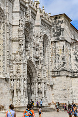 Lisbon, Portugal - July 26, 2019: Stone varving details on the World Heritage listed Jeronimos...