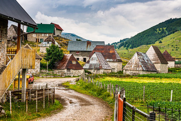 Lukomir, Bosnia and Herzegovina - July 18, 2019. Old mountain village after rain