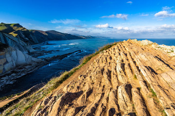 The spectacular cliffs on the flysch route near Zumaia, Gipuzcoa, Basque Country, Spain