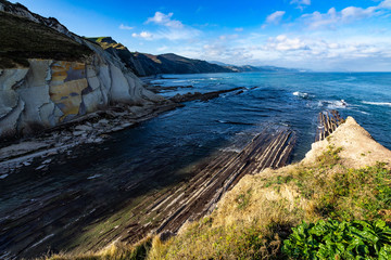 The spectacular cliffs on the flysch route near Zumaia, Gipuzcoa, Basque Country, Spain