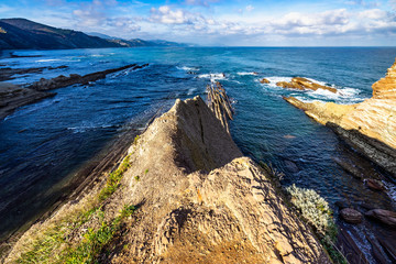 Landscape near Zumaia with flysch rock formations, one of the most the most beautiful routes in Basque Country, Sapain