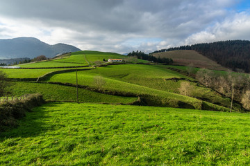 Landscape with green hills in Basque Country near Deba, Northern Spain