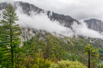 Cloudy landscape of Yosemite National Park, California. USA
