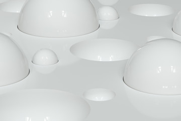 Lots of repeating spheres and wall, 3d rendering.