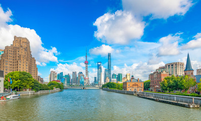 The Bund and Lujiazui's Cityscape on the Huangpu River in Shanghai, China