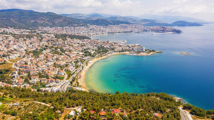 Aerial view the city of Kavala in northern Greek.