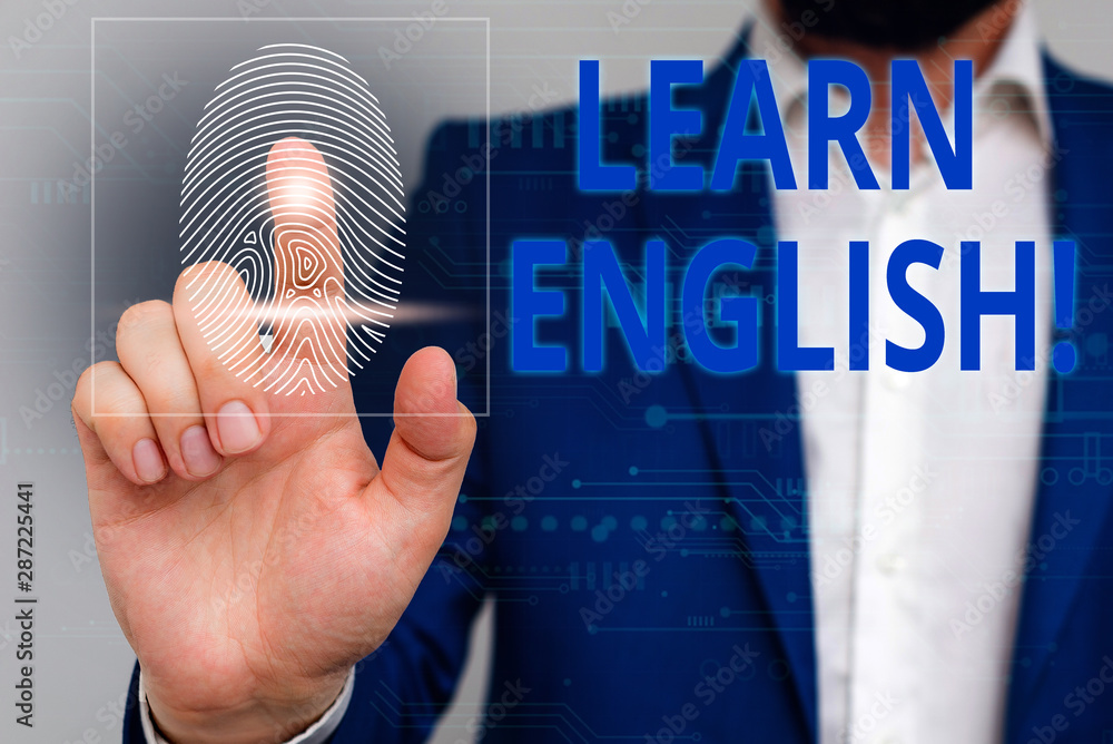 Poster text sign showing learn english. business photo showcasing gain acquire knowledge in new language by