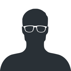 flat vector image on a white background, icon in the form of a silhouette of a man with glasses