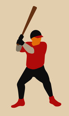 silhouette of player with baseball bat, flat vector graphic