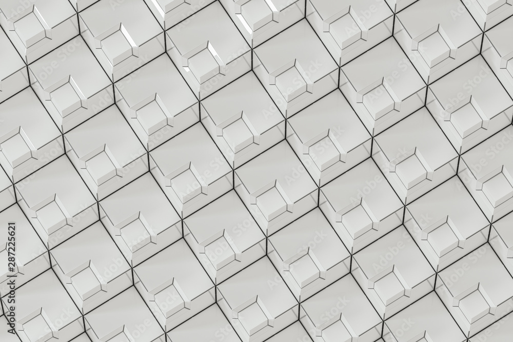 Poster the wall with duplicate squares stacked, 3d rendering.