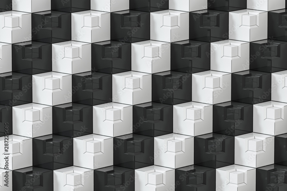 Poster the wall with duplicate squares stacked, 3d rendering.
