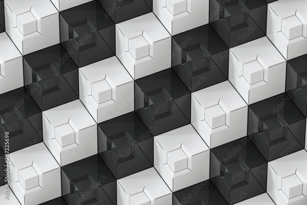 Poster the wall with duplicate squares stacked, 3d rendering.