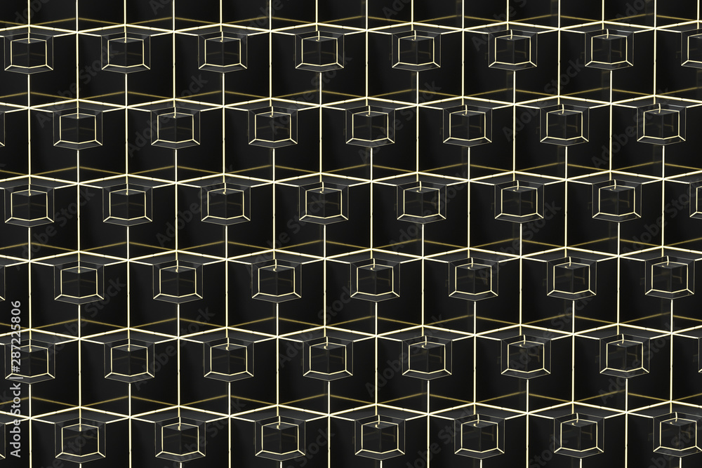 Poster the wall with duplicate squares stacked, 3d rendering.