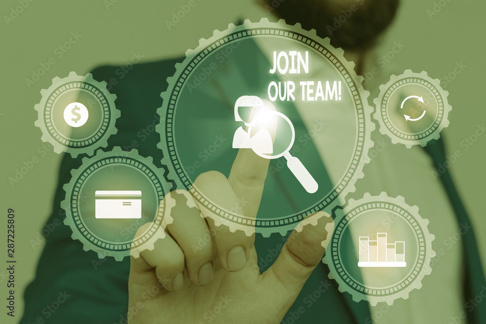 Poster conceptual hand writing showing join our team. concept meaning invite someone to work together for p