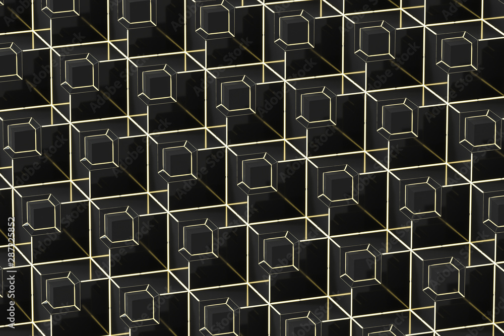 Poster the wall with duplicate squares stacked, 3d rendering.