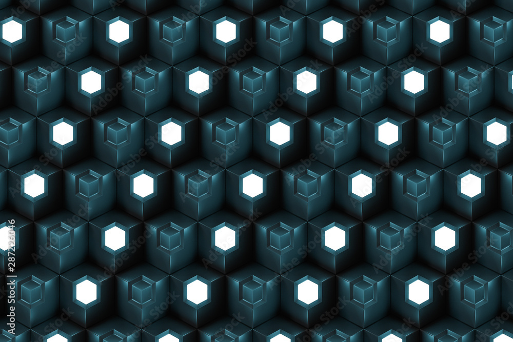 Poster the wall with duplicate squares stacked, 3d rendering.
