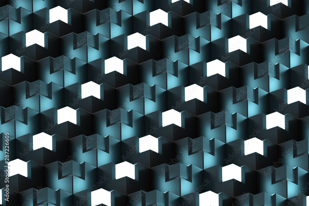 Poster the wall with duplicate squares stacked, 3d rendering.