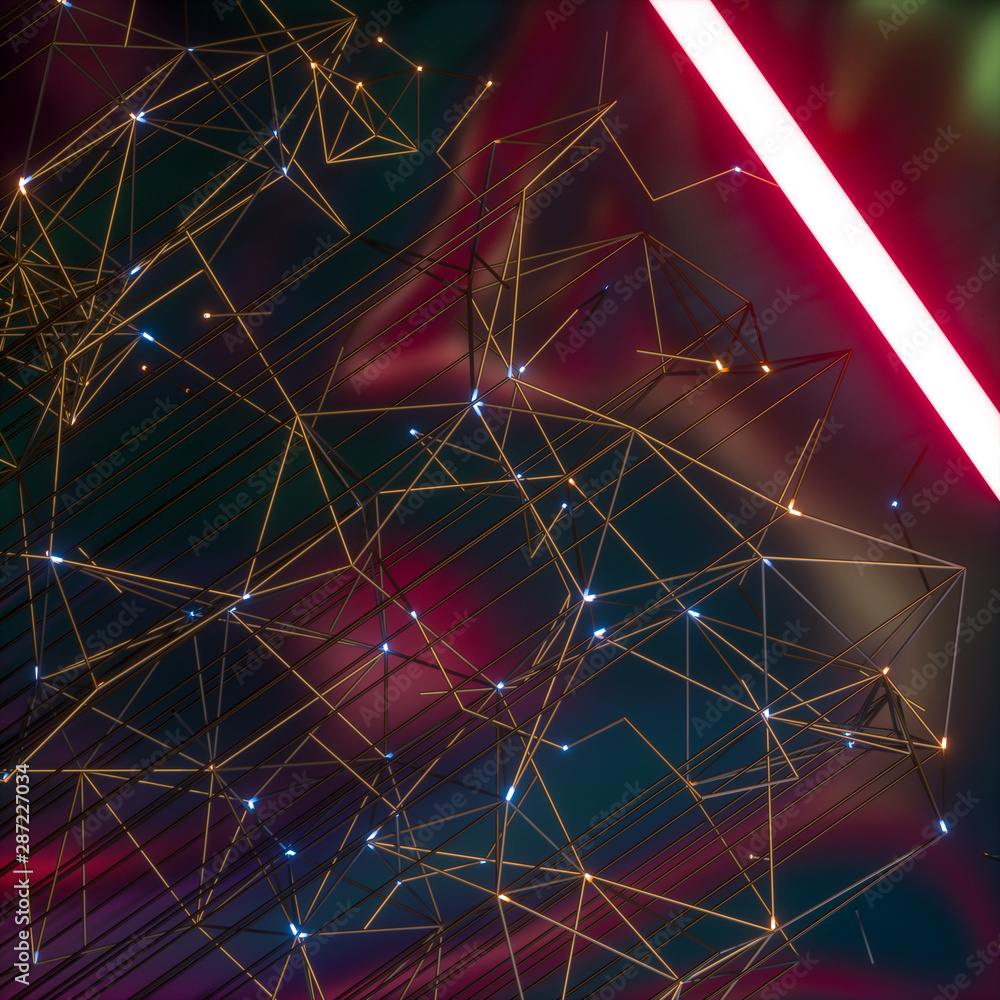 Poster purple digital lines with dark gradient background, 3d rendering.