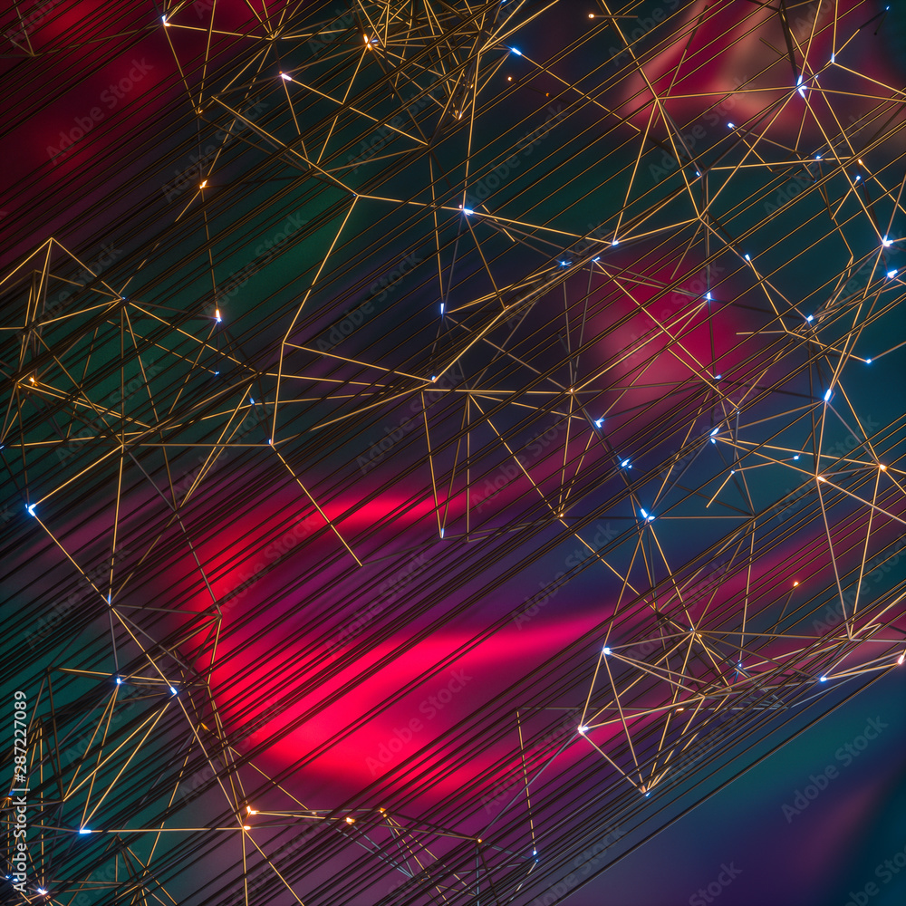Poster purple digital lines with dark gradient background, 3d rendering.