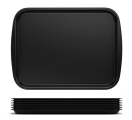 Front view of Empty Black Plastic Tray salver with Handles Isolated On White. 3d rendering