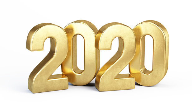 Gold 2020 numbers New year concept - isolated on white background. 3d rendering
