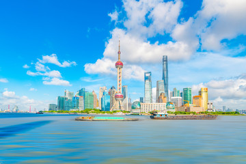 The Bund and Lujiazui's Cityscape on the Huangpu River in Shanghai, China
