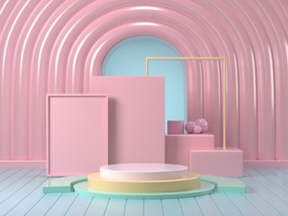 3d render image of mock up podium abstract background.pastel podium background.