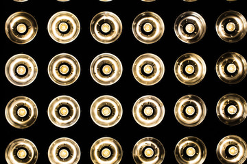 Vintage incandescent bulbs in retro style. Many lights in the form of a spotlight.