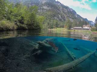 Famous blue lake in Switzerland near Interlaken