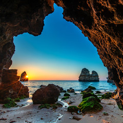 Sunrise at famous and beautiful dream beach, Algarve