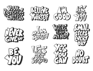 Set of motivational quotes isolated. Vector text.