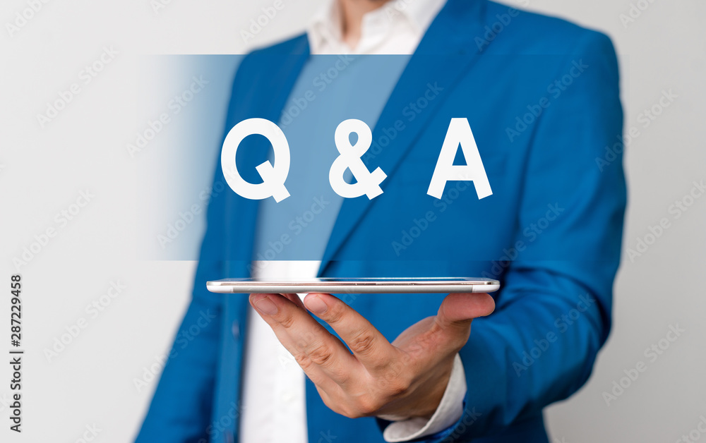 Poster handwriting text q and a question. conceptual photo in which demonstrating asks questions and anothe
