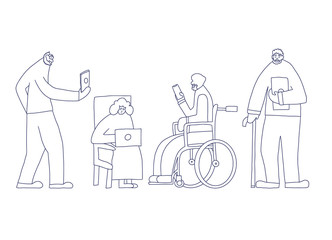 Group of old people isolated. Vector illustration.