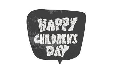 Happy childrens day text. Vector hand drawn emblem.