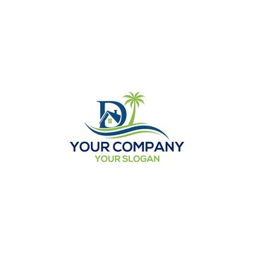 D House Beach Logo Design Vector