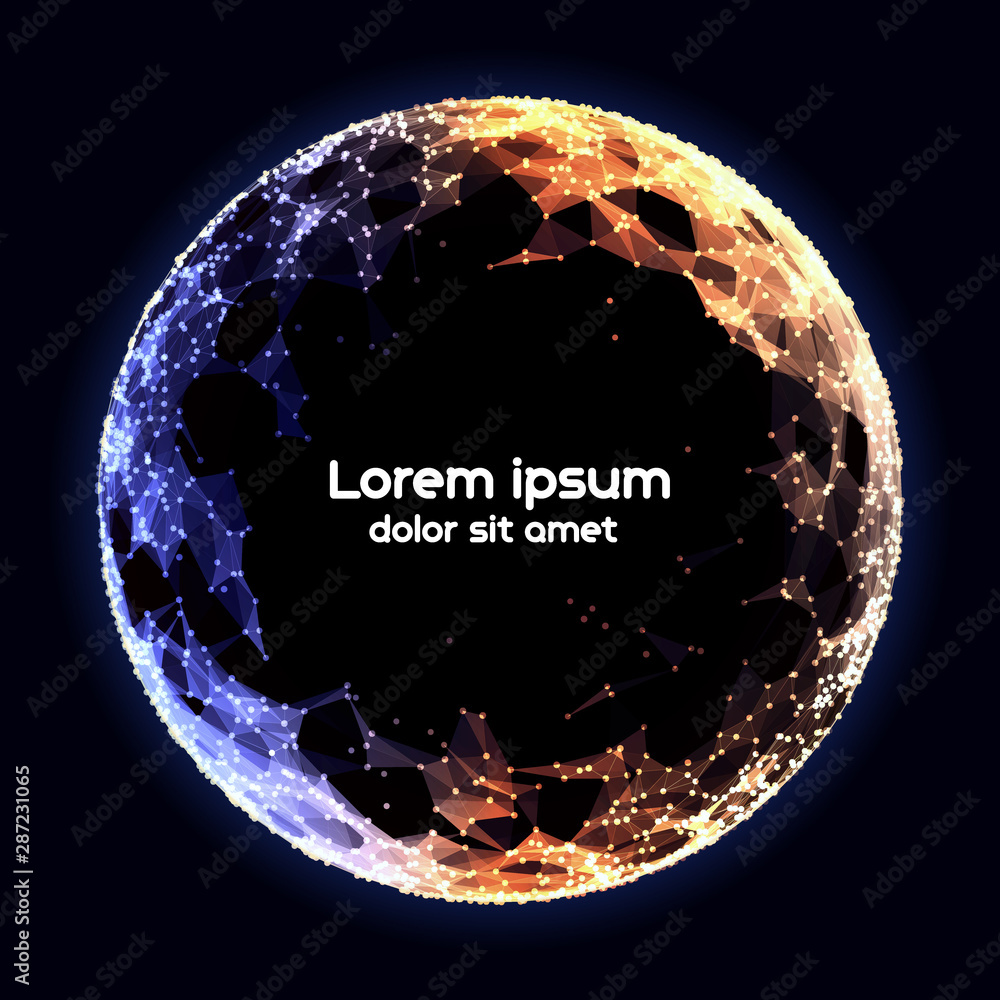 Poster abstract vector colorful mesh sphere on black background. big data. plexus effec. futuristic vector 